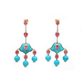 Load image into Gallery viewer, Natural Rubellite and Turquoise 18K gold earrings back view - NFJSD-1729
