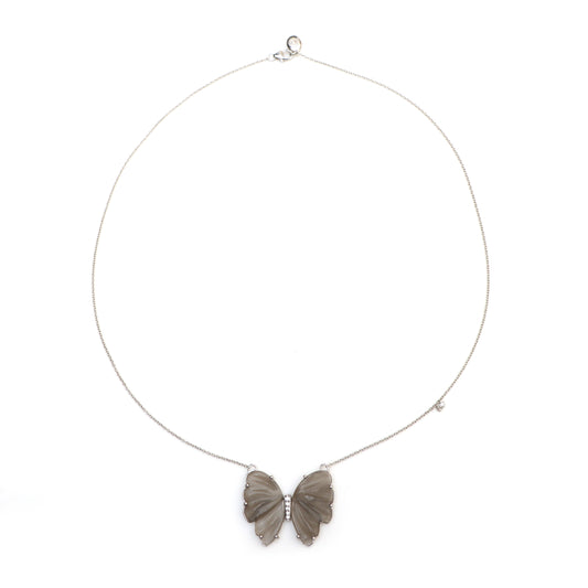 Natural Grey Moonstone 14K gold necklace front view - NFJSD-1425