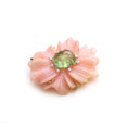 Load image into Gallery viewer, Natural Tourmaline Cushion Cab and Pink Opal Carving Flower 14K gold pendant close-up detail - NFJSD-1313
