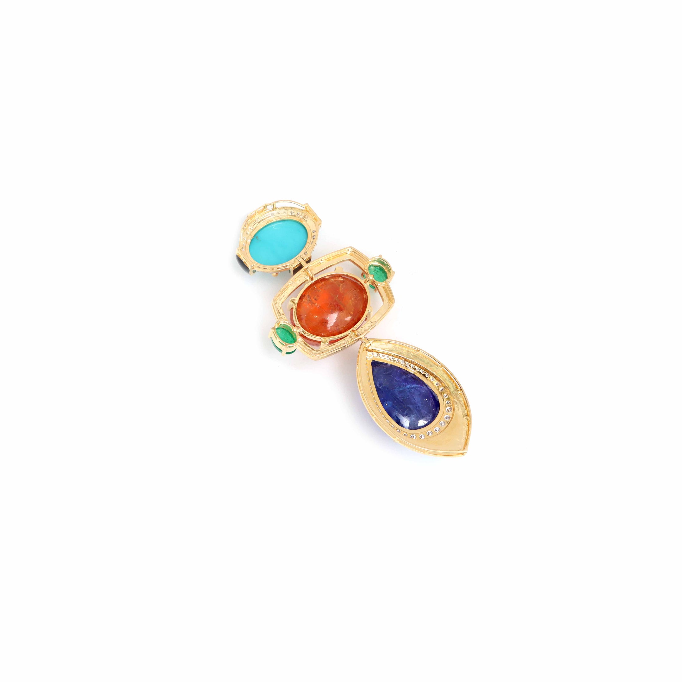 Natural Imperial topaz and Turquoise 18K gold pendant close-up detail - NFJSD-1818