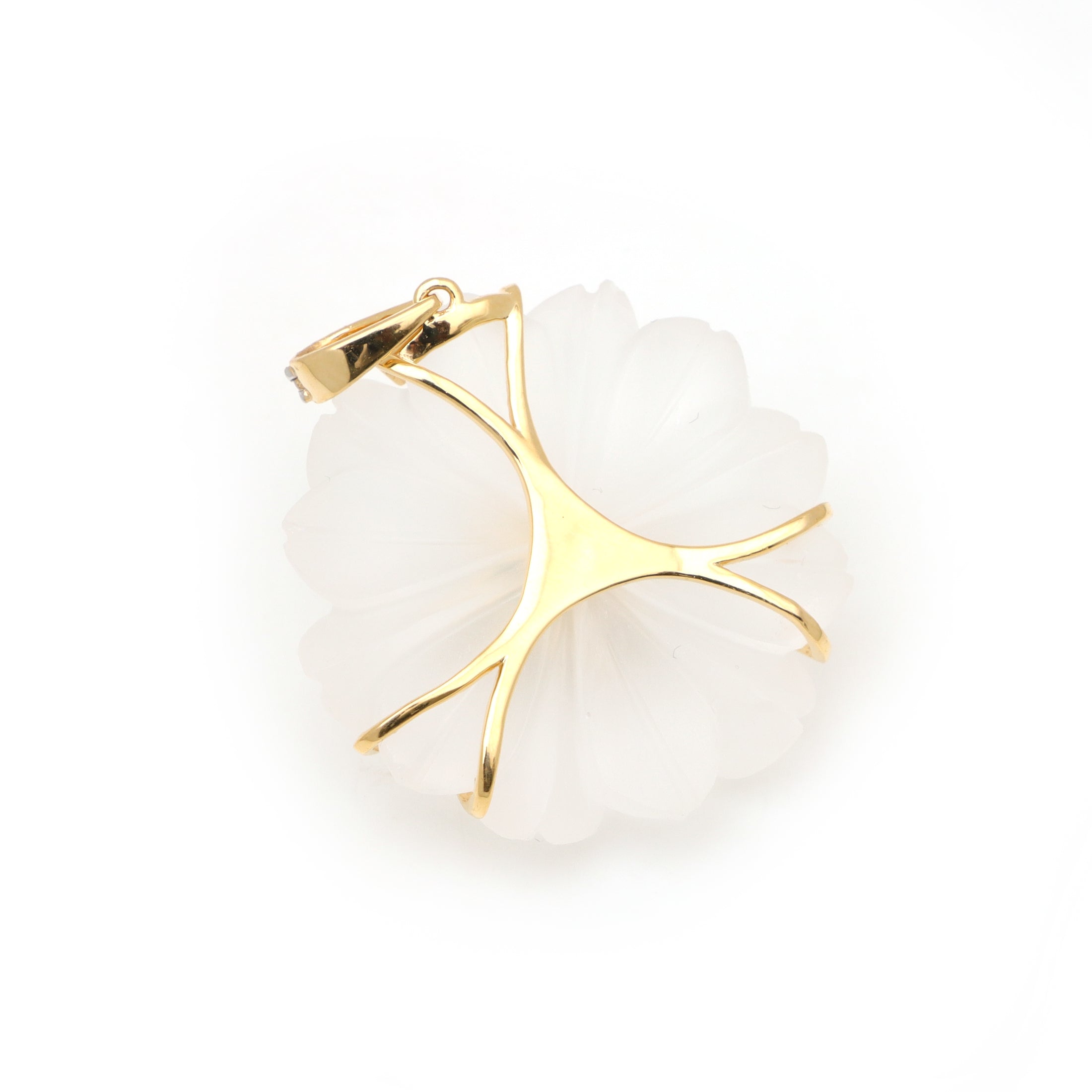 Natural Crystal Carving and Tourmaline 18K gold pendant side angle - NFJSD-1709