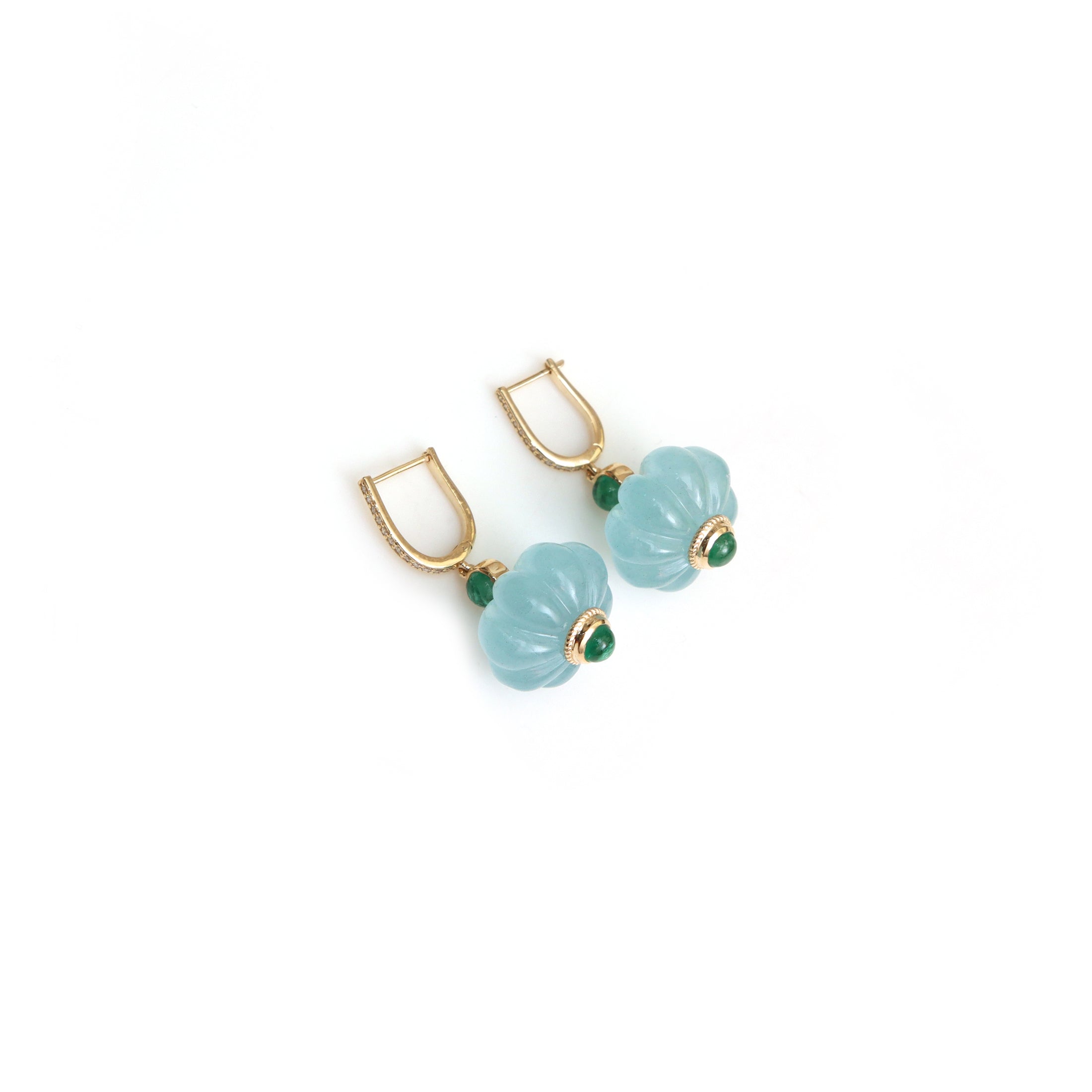 Natural Aquamarine and Emerald 14K gold earrings front view - NFJSD-2029