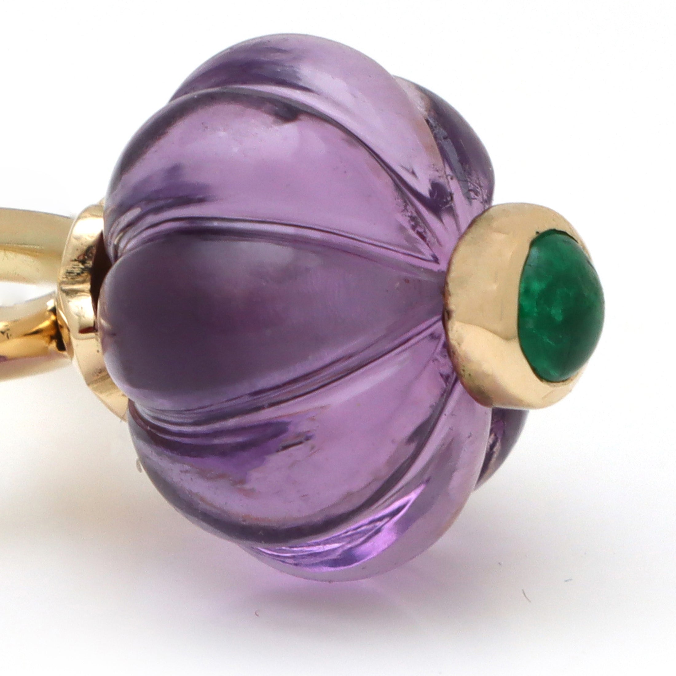 Natural Amethyst and Emerald 14K gold ring top view - NFJSD-1682