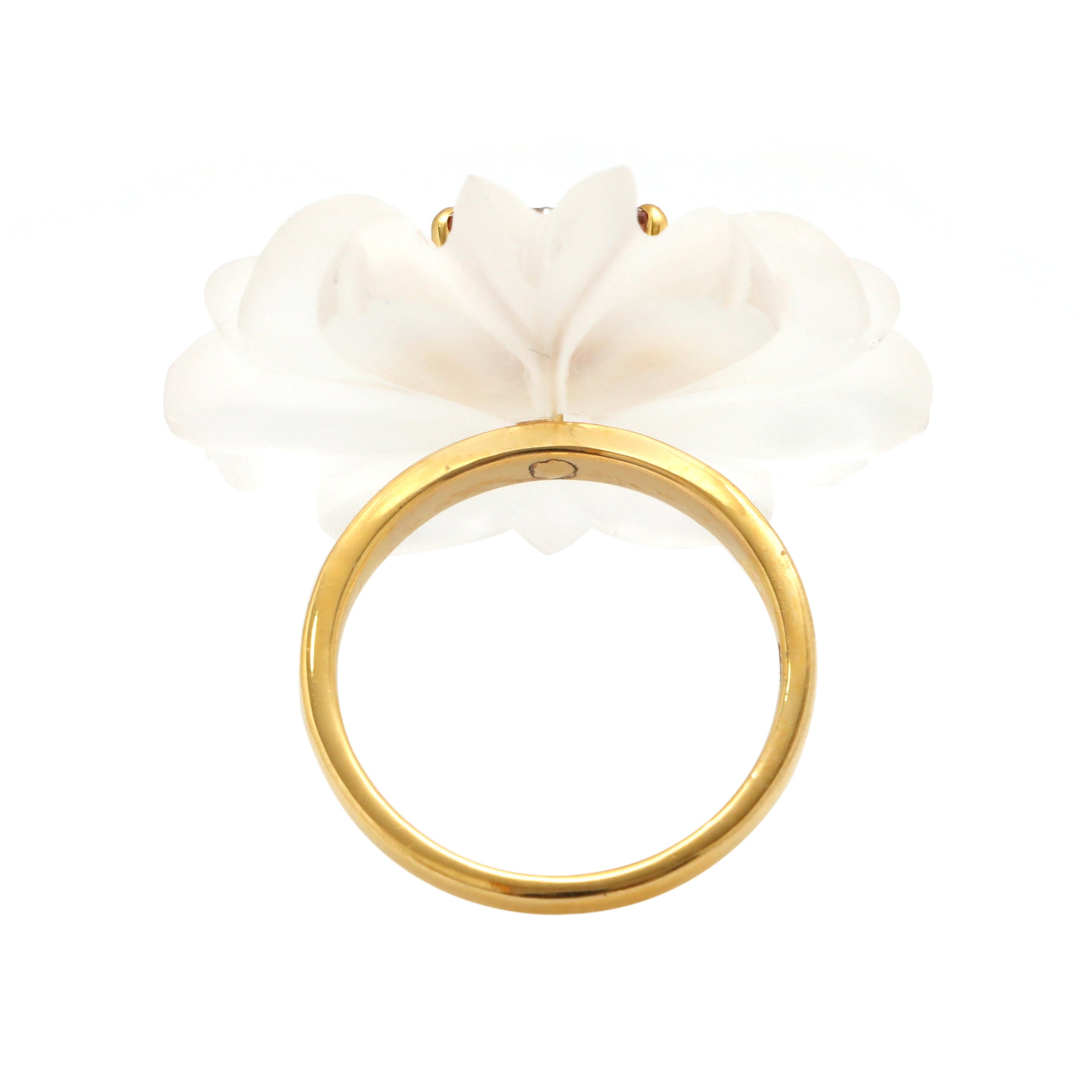 Natural Crystal Carving and Tourmaline 14K gold ring side angle - NFJSD-1646