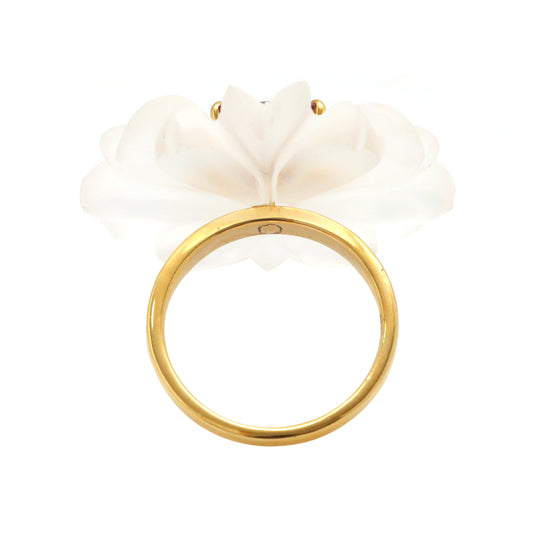 Natural Crystal Carving and Tourmaline 14K gold ring side angle - NFJSD-1646