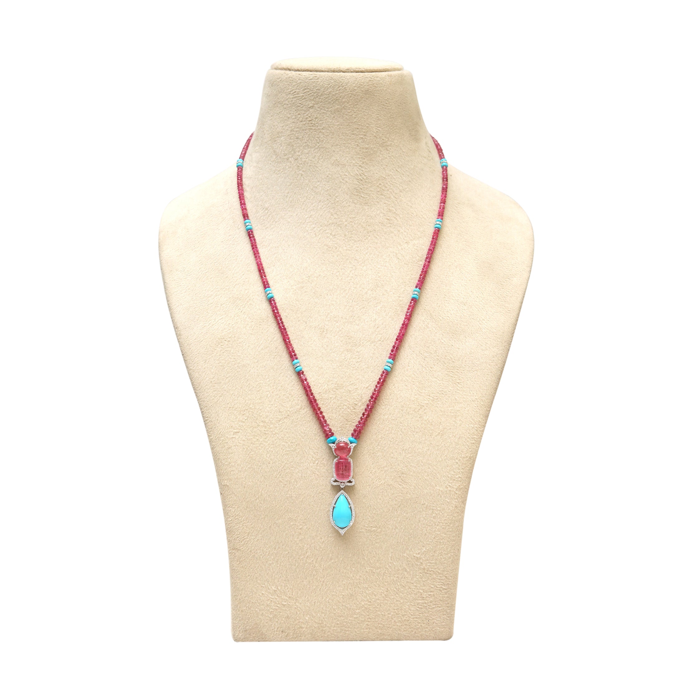 Natural Turquoise and Tourmaline 18K gold necklace back view - NFJSD-1960