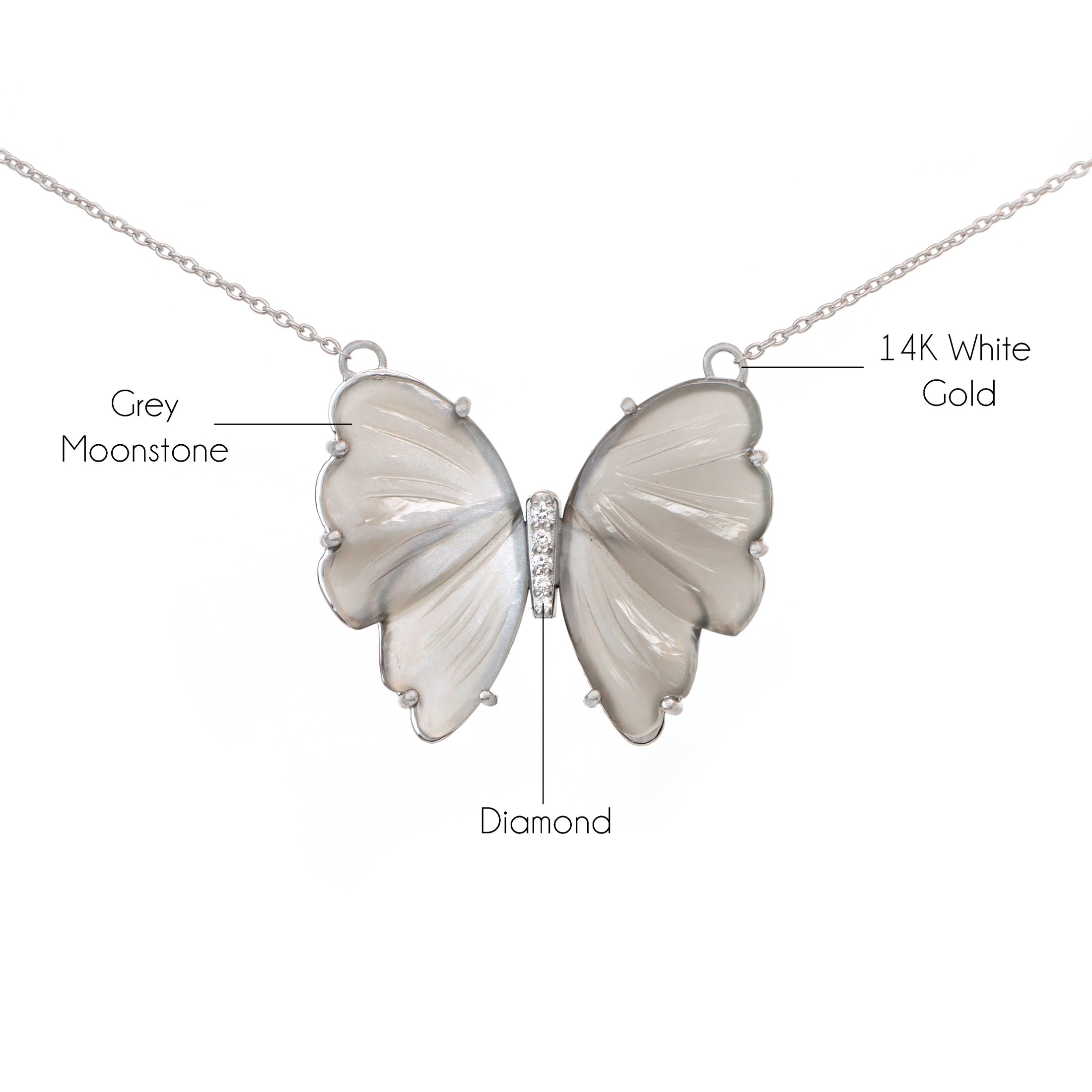 Natural Grey Moonstone 14K gold necklace top view - NFJSD-1425