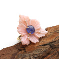 Load image into Gallery viewer, Natural Tanzanite Round Cabs and Pink Opal Carving Flower 14K gold ring on-hand view - NFJSD-1317
