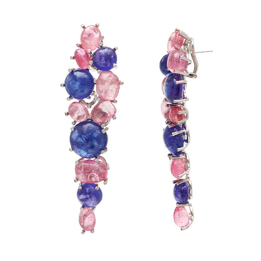 Natural Tourmaline and Tanzanite 18K gold earrings side angle - NFJSD-1739