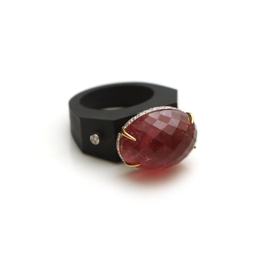 Natural Tourmaline Oval Cut 18K gold ring front view - NFJSD-1379