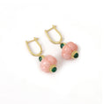 Load image into Gallery viewer, Natural Pink Opal Melon and Emerald 14K gold earrings top view - NFJSD-1915
