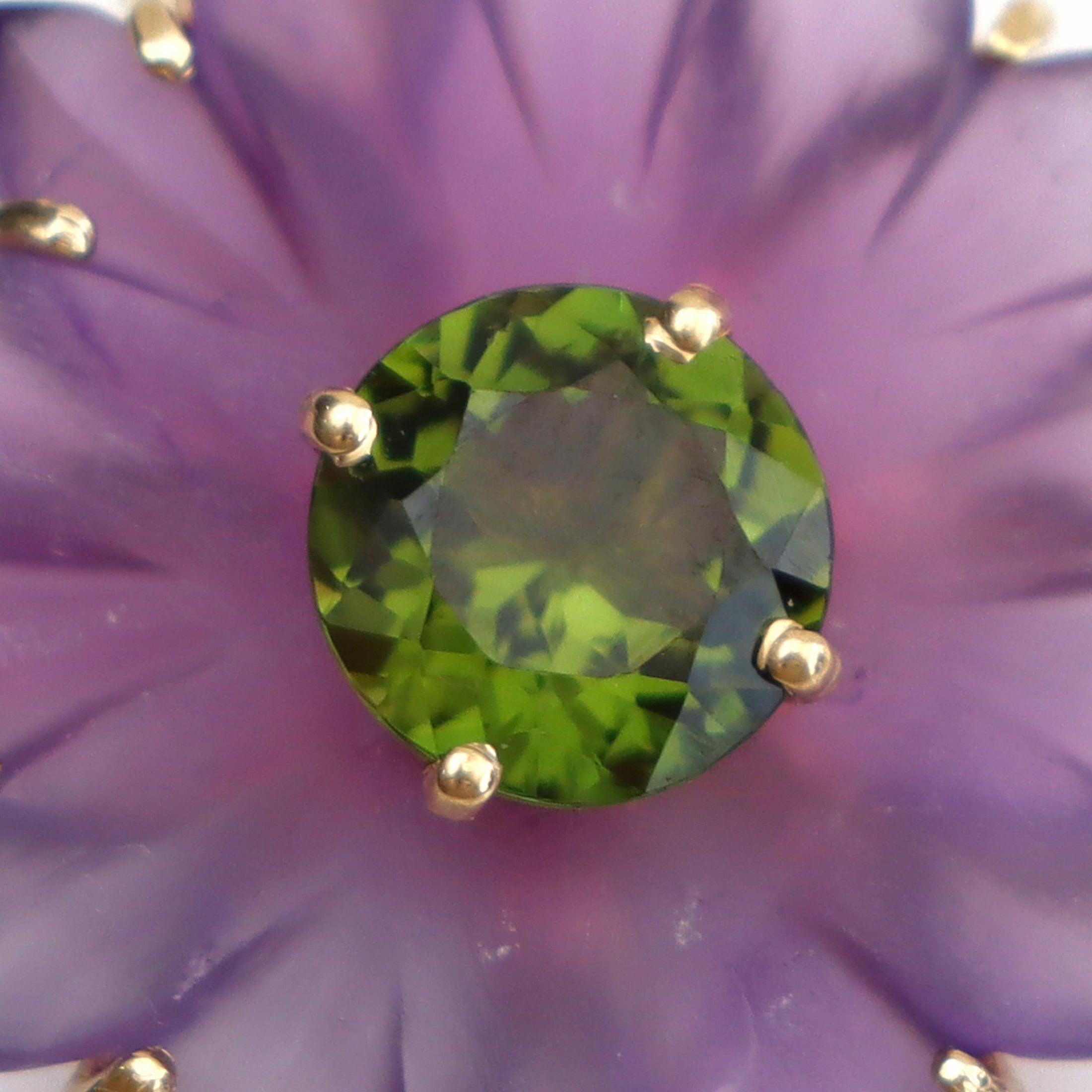 Natural Amethyst and Tourmaline 14K gold pendant side angle - NFJSD-1589