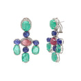 Load image into Gallery viewer, Natural Emerald and Tanzanite 18K gold earrings side angle - NFJSD-1760
