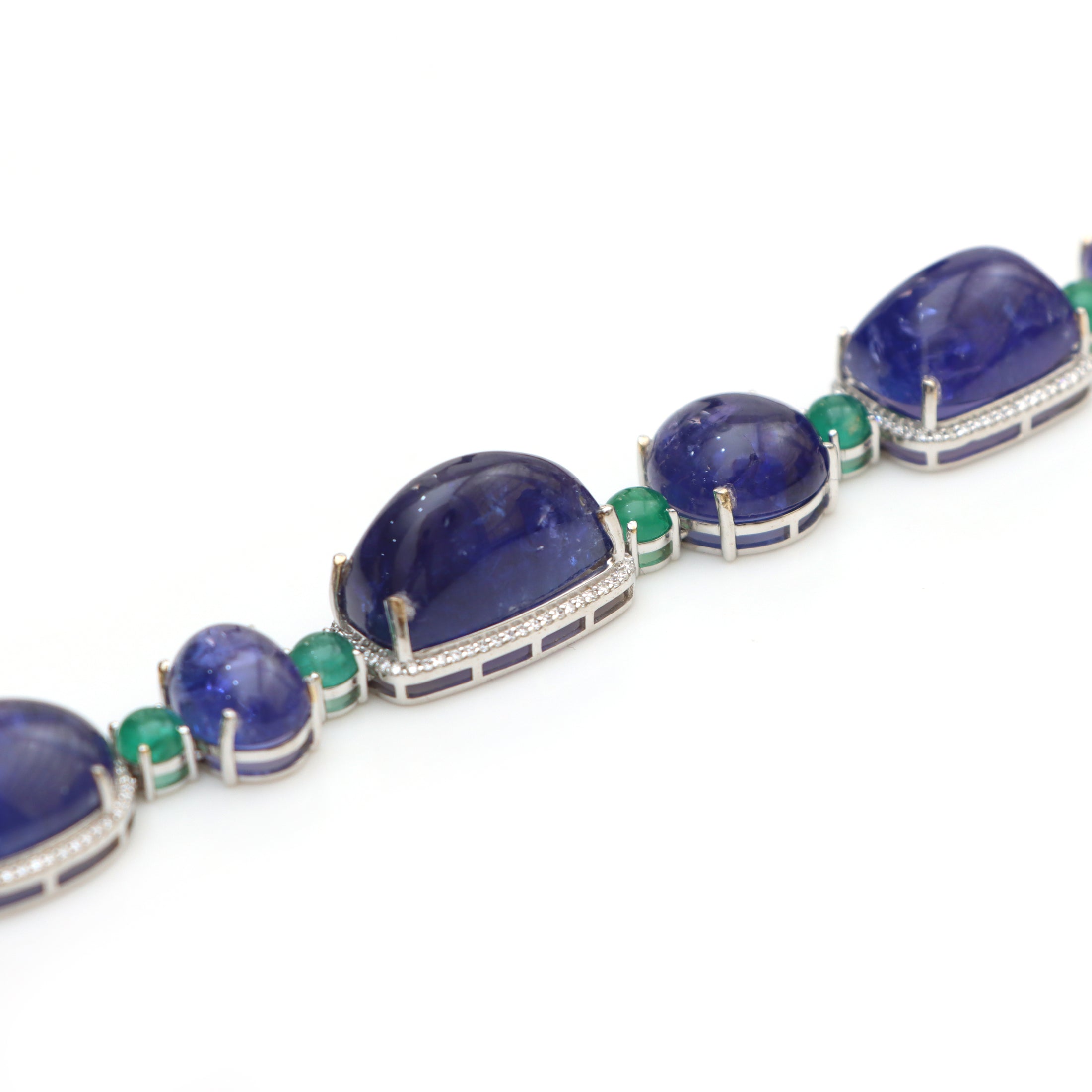 Natural Tanzanite and Emerald 18K gold bracelet side angle - NFJSD-1473