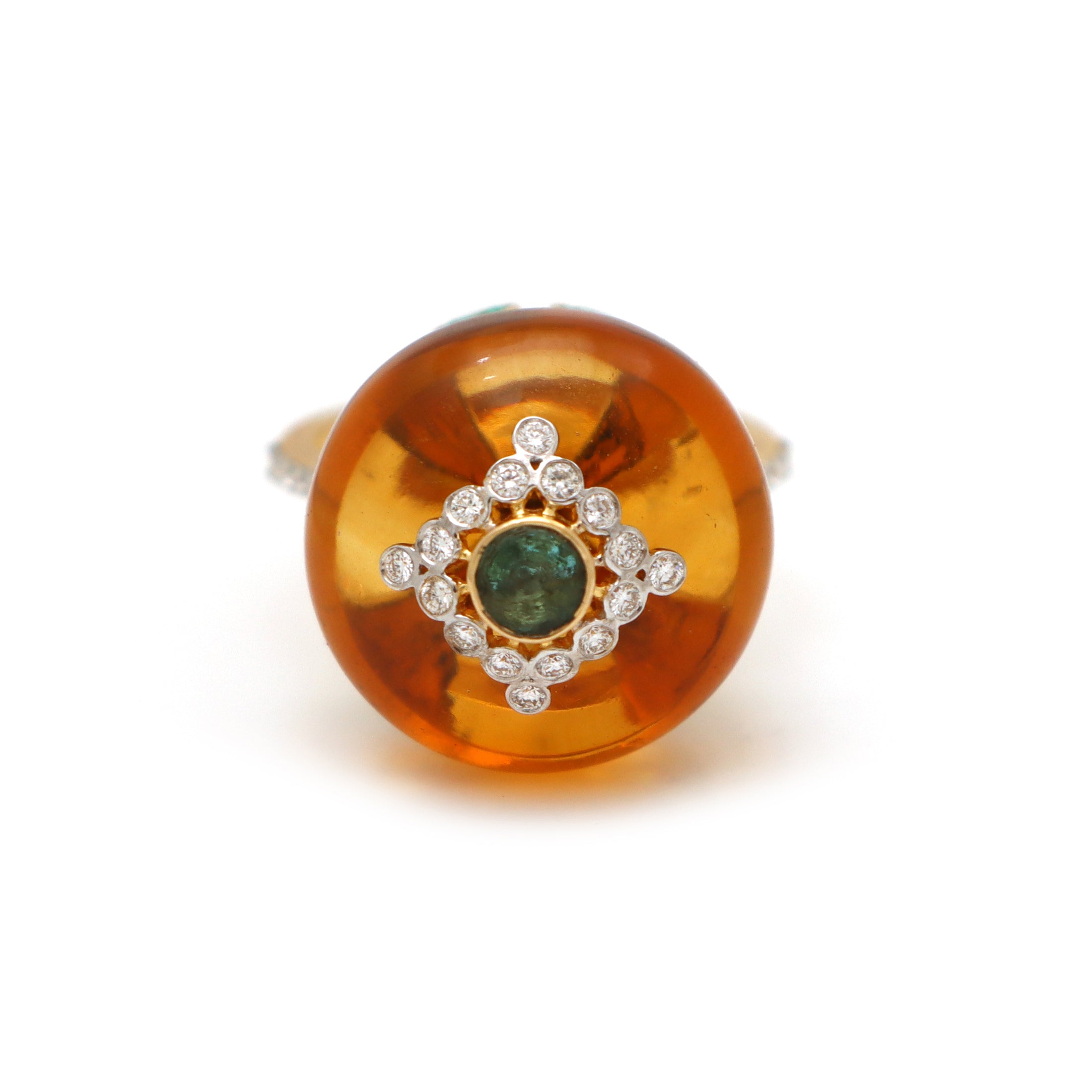 Natural Citrine and Emerald 18K gold ring top view - NFJSD-1592