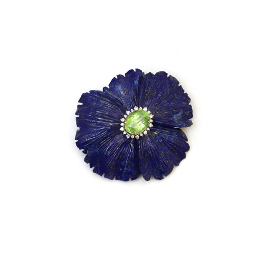 Natural Lapis and Peridot 14K gold pendant / brooch front view - NFJSD-1945