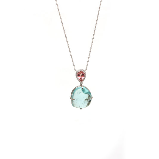 Natural Aqua and Tourmaline Mix 18K gold necklace front view - NFJSD-1655