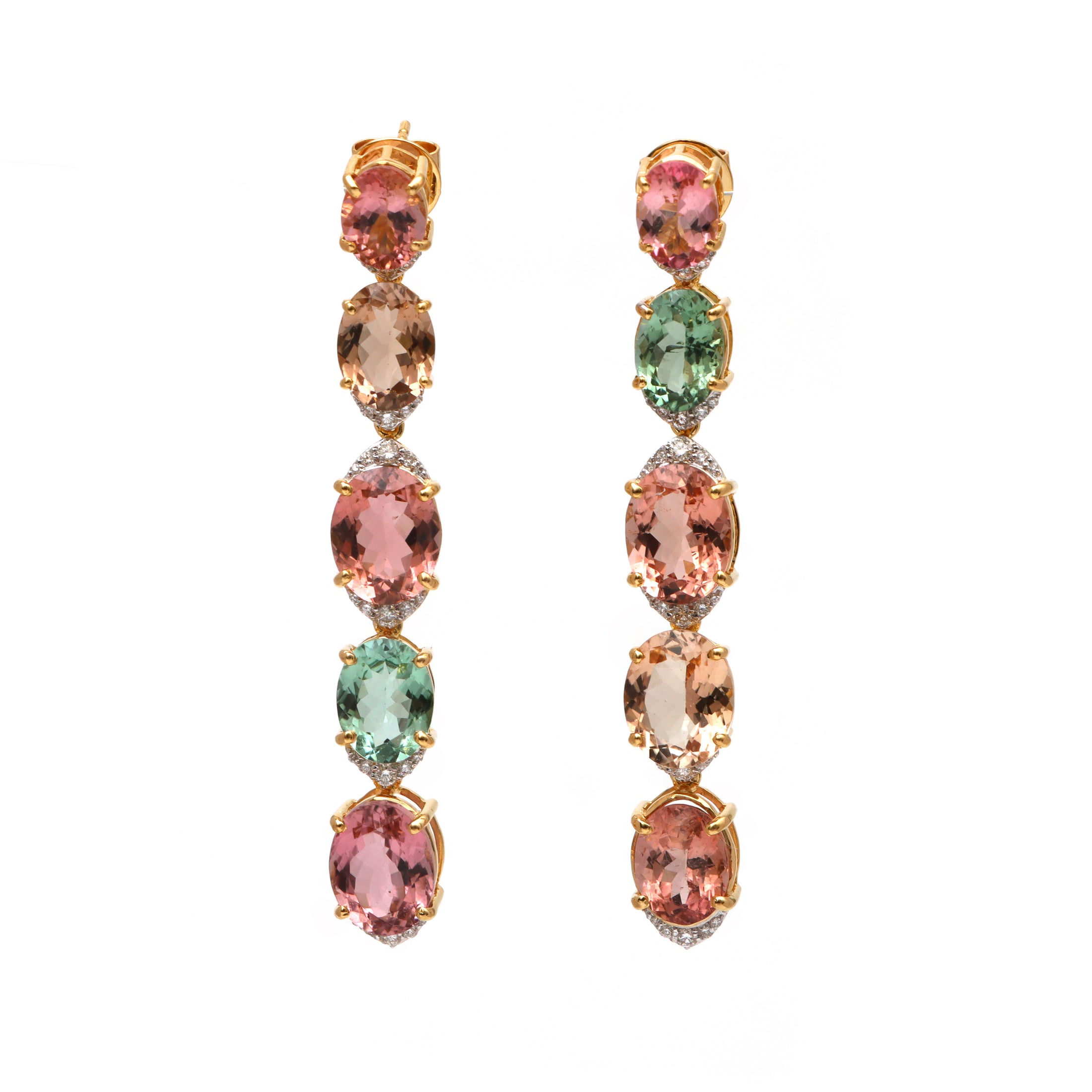 Natural Tourmaline 18K gold earrings close-up detail - NFJSD-1736