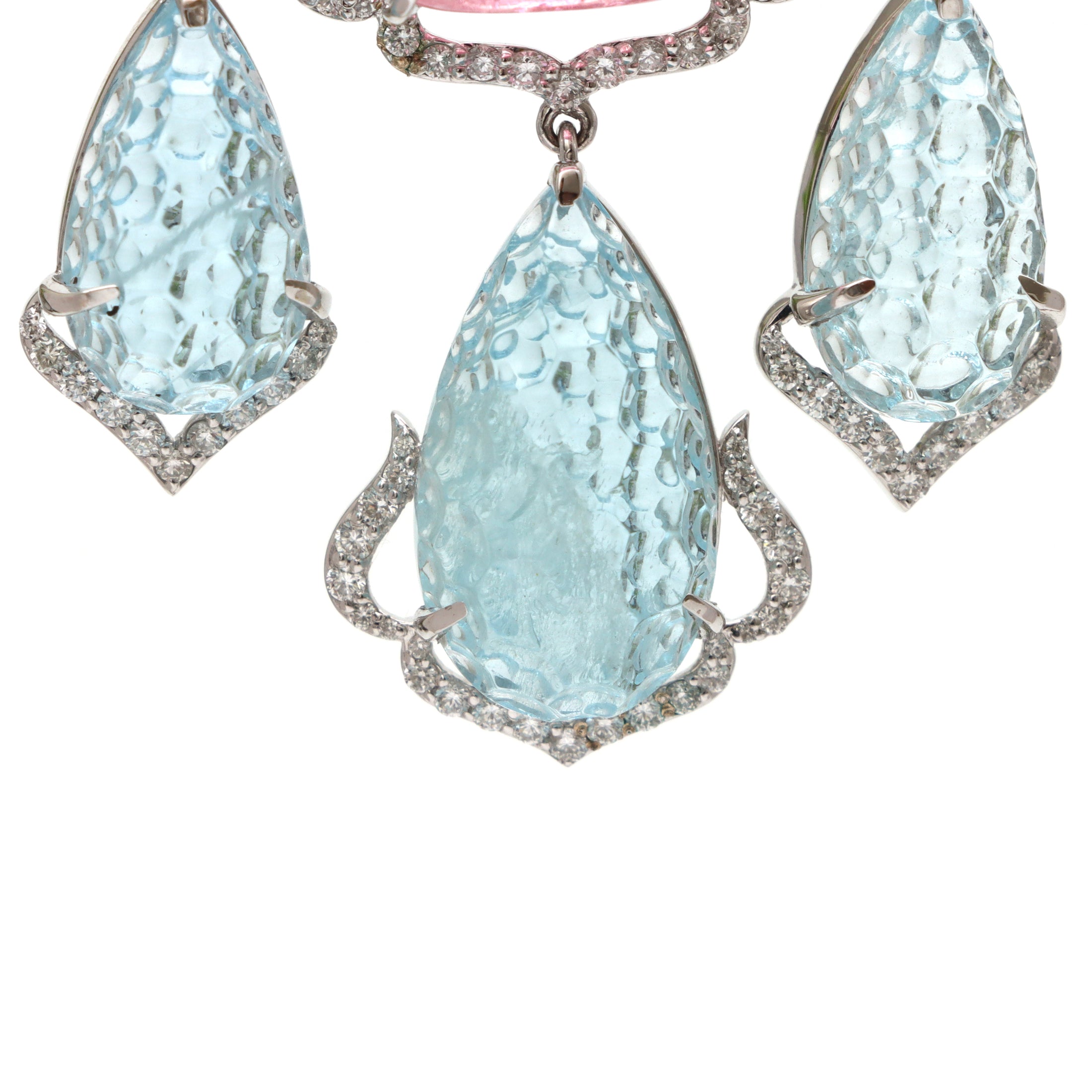 Natural Aqua and Tourmaline 18K gold necklace back view - NFJSD-1679