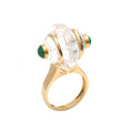 Load image into Gallery viewer, Natural Crystal Quartz Carving and Emerald Round Cabs 14K gold ring top view - NFJSD-1011

