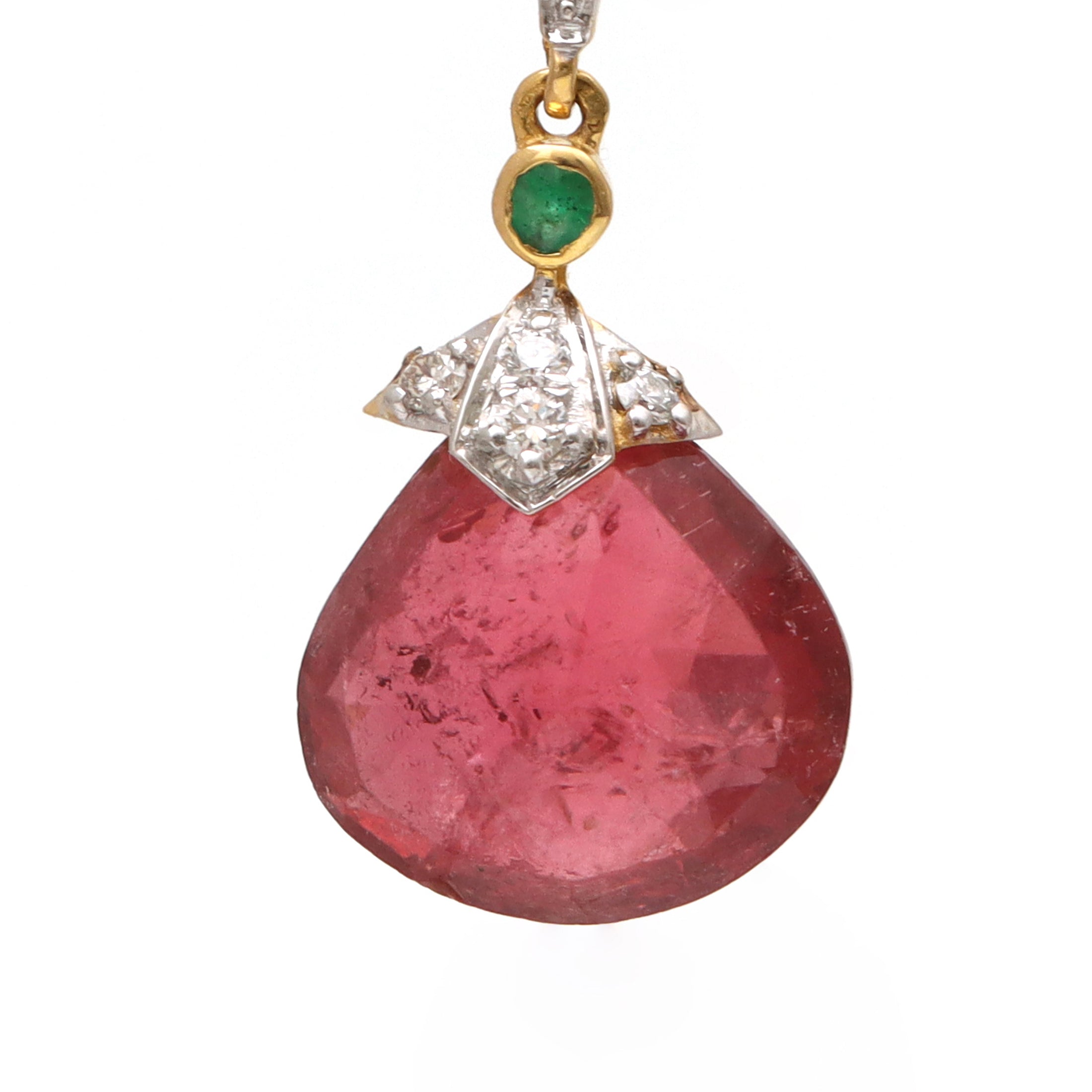 Natural Emerald and Tourmaline 18K gold earrings top view - NFJSD-1617