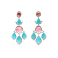 Load image into Gallery viewer, Natural Turquoise and Tourmaline 18K gold earrings front view - NFJSD-1952
