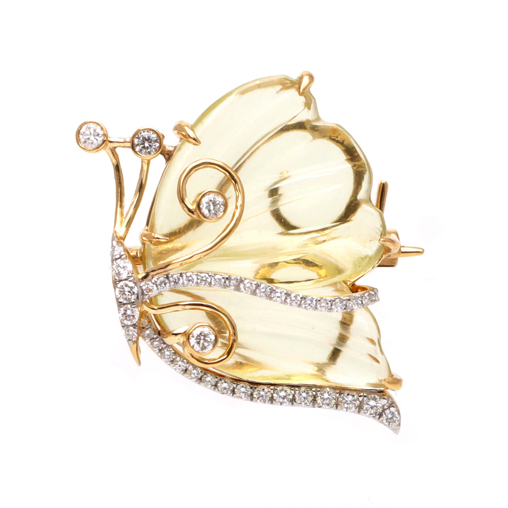 Natural Lemon Quartz 18K gold brooch close-up detail - NFJSD-1700