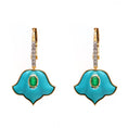 Load image into Gallery viewer, Natural Turquoise and Emerald 18K gold earrings top view - NFJSD-1692
