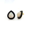 Load image into Gallery viewer, Natural Black Onyx Frame Pear and Ethiopian Opal Pear Cabs 14K gold earrings side angle - NFJSD-1308
