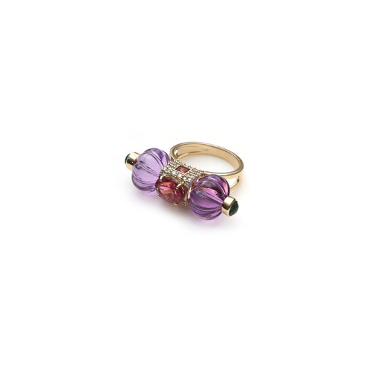 Natural Amethyst and Emerald 14K gold ring front view - NFJSD-2000