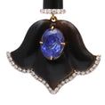 Load image into Gallery viewer, Natural Black Onyx and Tanzanite 18K gold earrings side angle - NFJSD-1728
