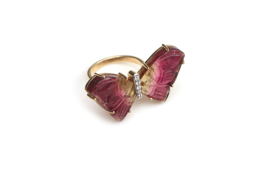 Natural Tourmaline Pink 14K gold ring front view - NFJSD-1424