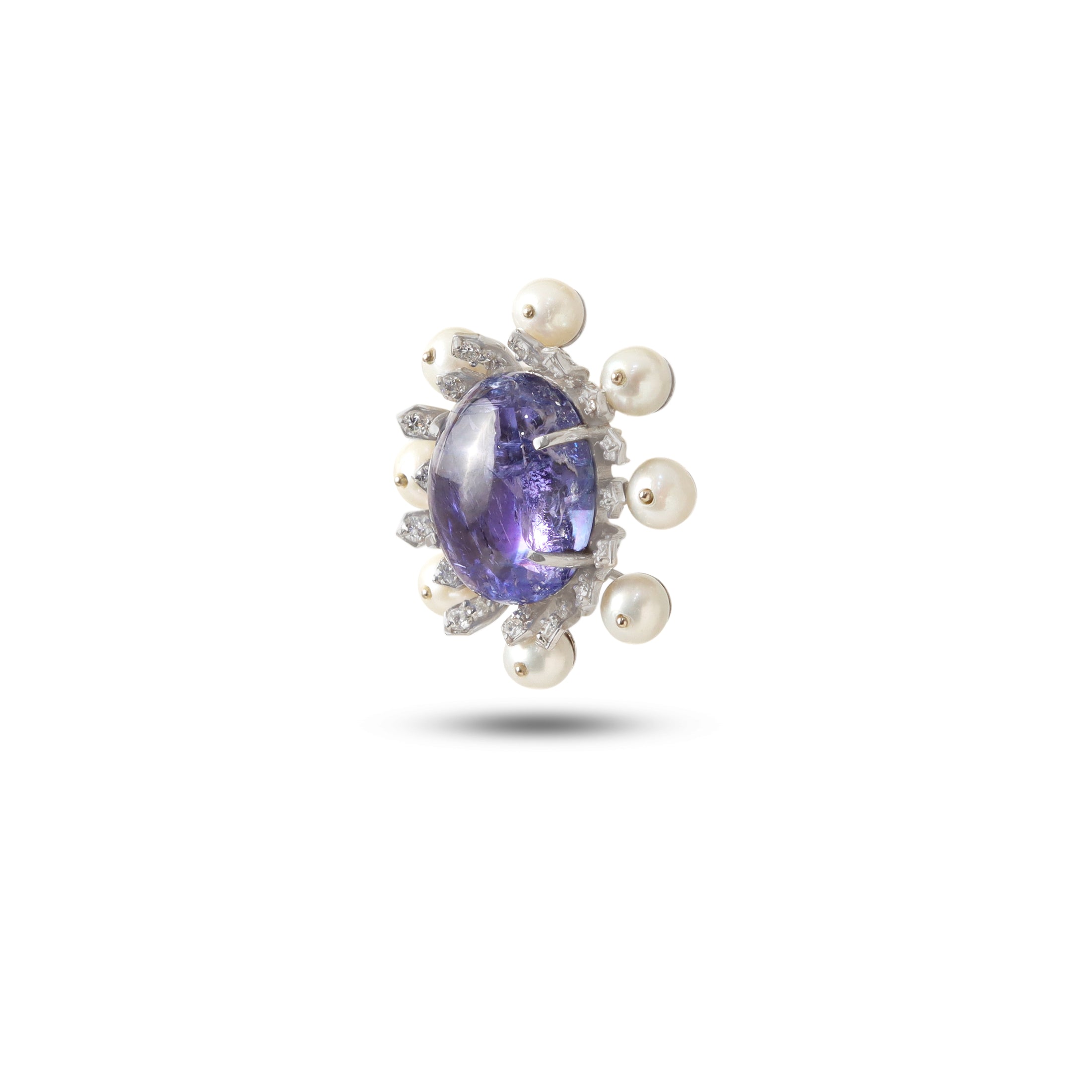 Natural Tanzanite and Pearl 18K gold pendant close-up detail - NFJSD-1981