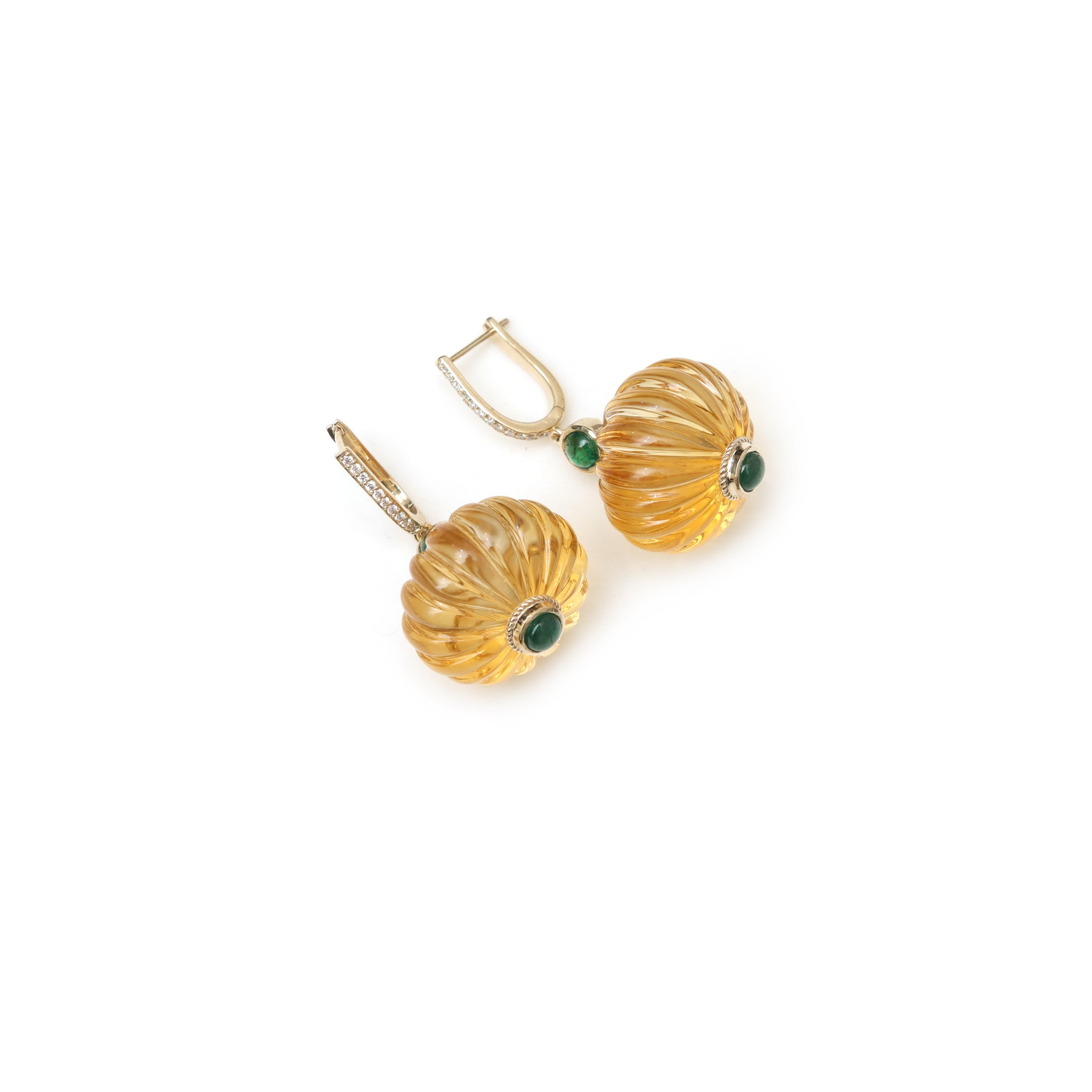 Natural Citrine and Emerald 14K gold earrings front view - NFJSD-1993