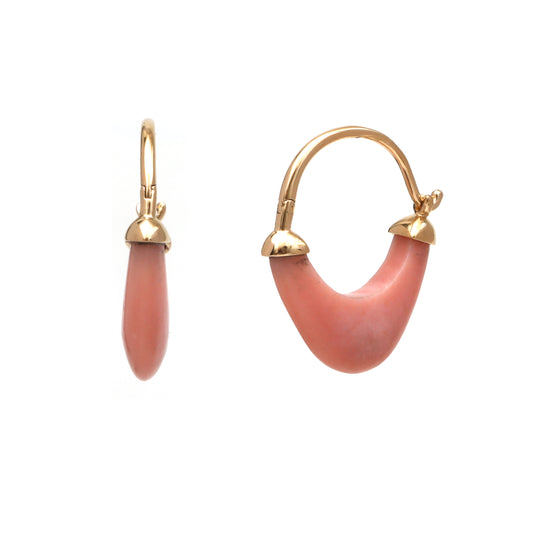 Natural Pink Opal 18K gold earrings front view - NFJSD-1690