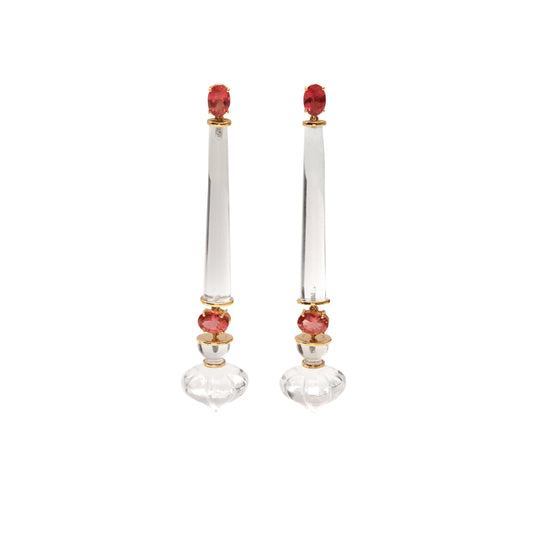 Natural Crystal and Tourmaline 18K gold earrings front view - NFJSD-1963