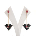 Load image into Gallery viewer, Natural Tourmaline Oval Cut and Black onyx Flower 14K gold earrings front view - NFJSD-1038
