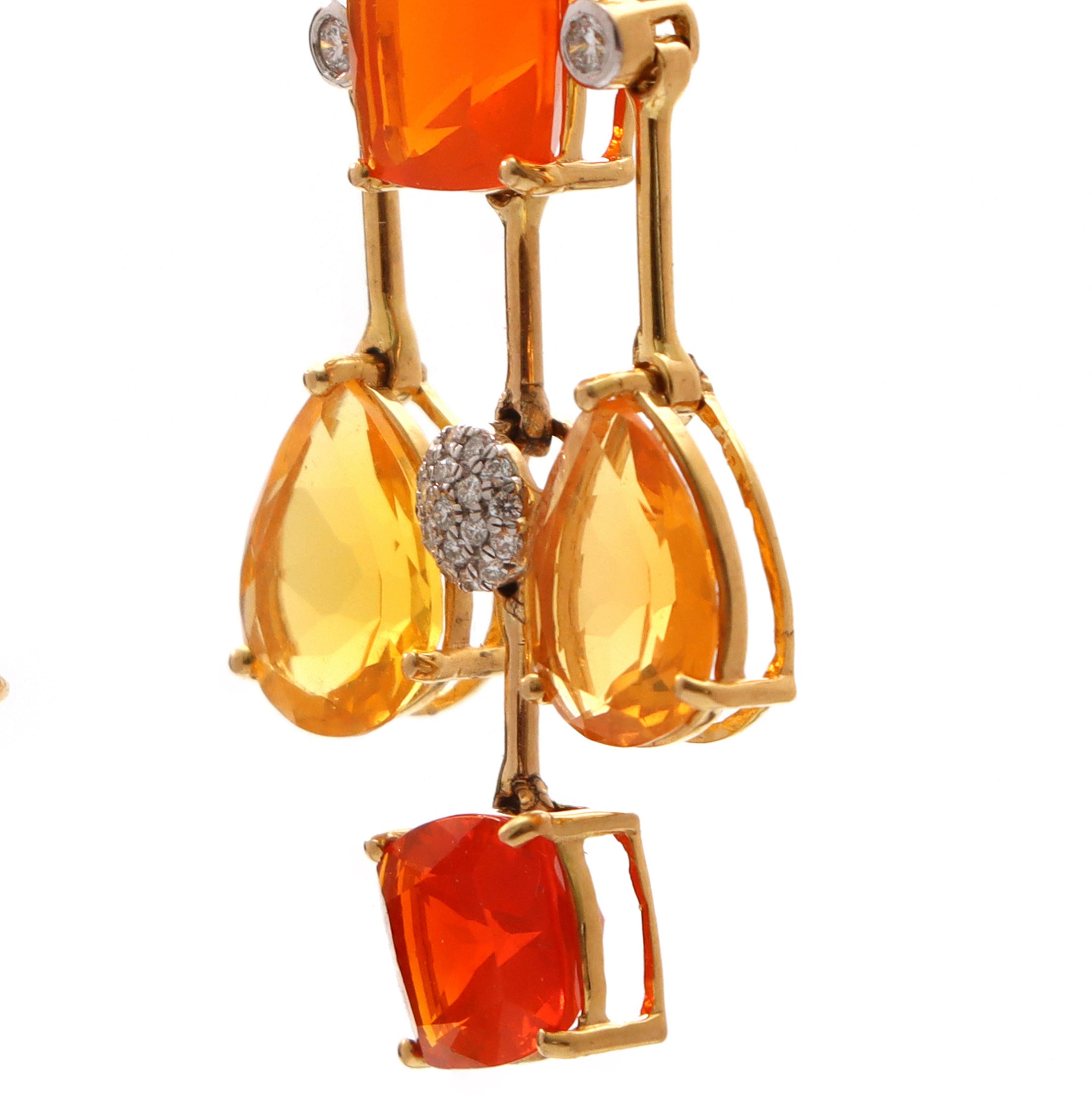 Natural Fire Opal 18K gold earrings side angle - NFJSD-1572