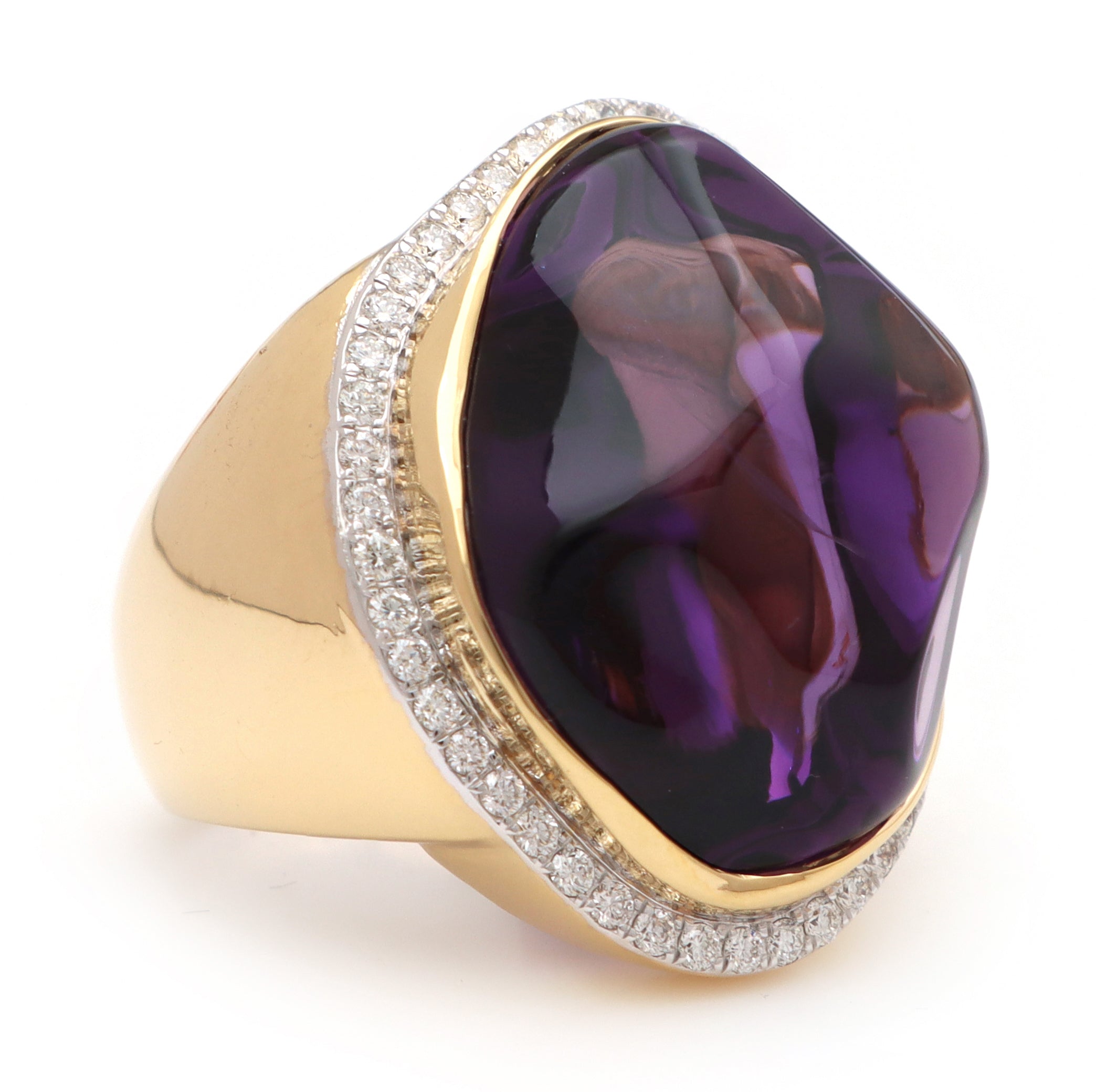 Natural Amethyst Organic Tumble 14K gold ring side angle - NFJSD-1162