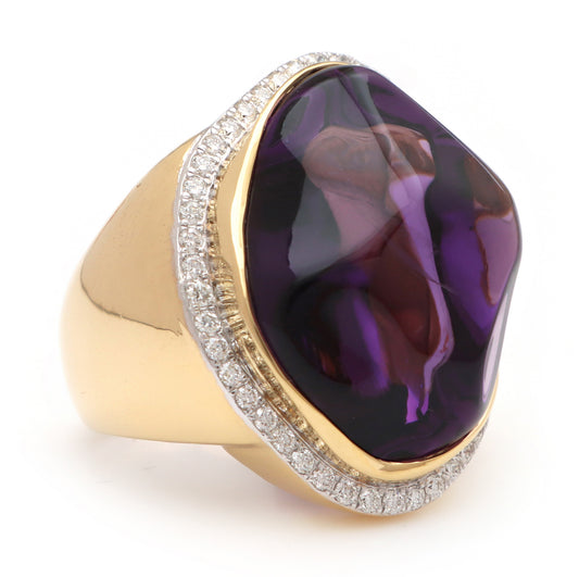 Natural Amethyst Organic Tumble 14K gold ring side angle - NFJSD-1162