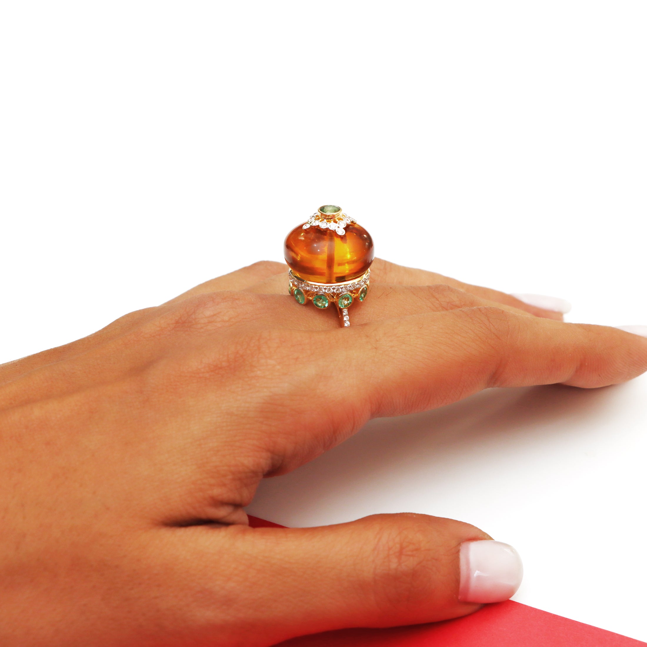 Natural Citrine and Emerald 18K gold ring lifestyle shot - NFJSD-1592