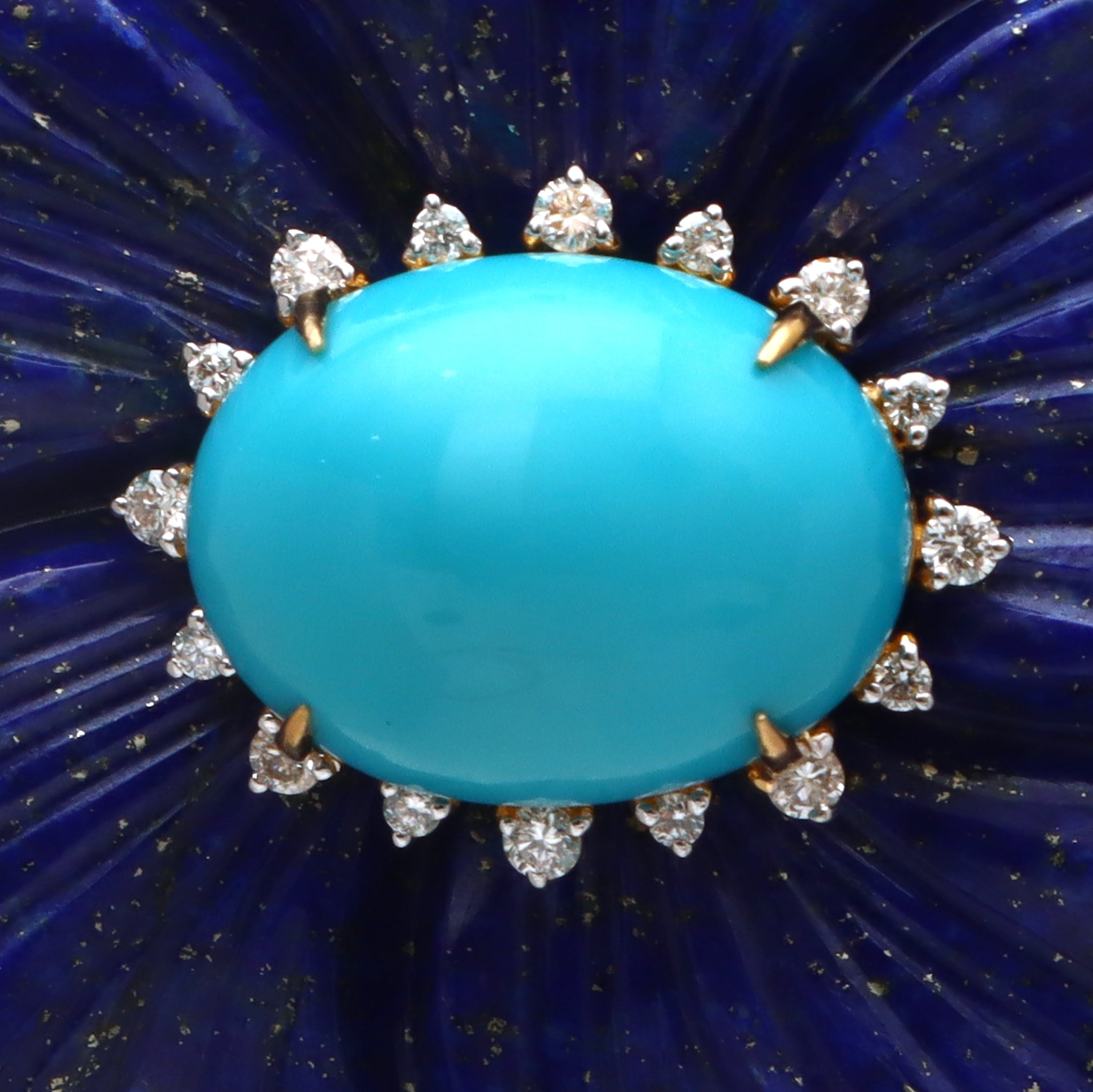 Natural Lapis and Turquoise 18K gold pendant close-up detail - NFJSD-1703