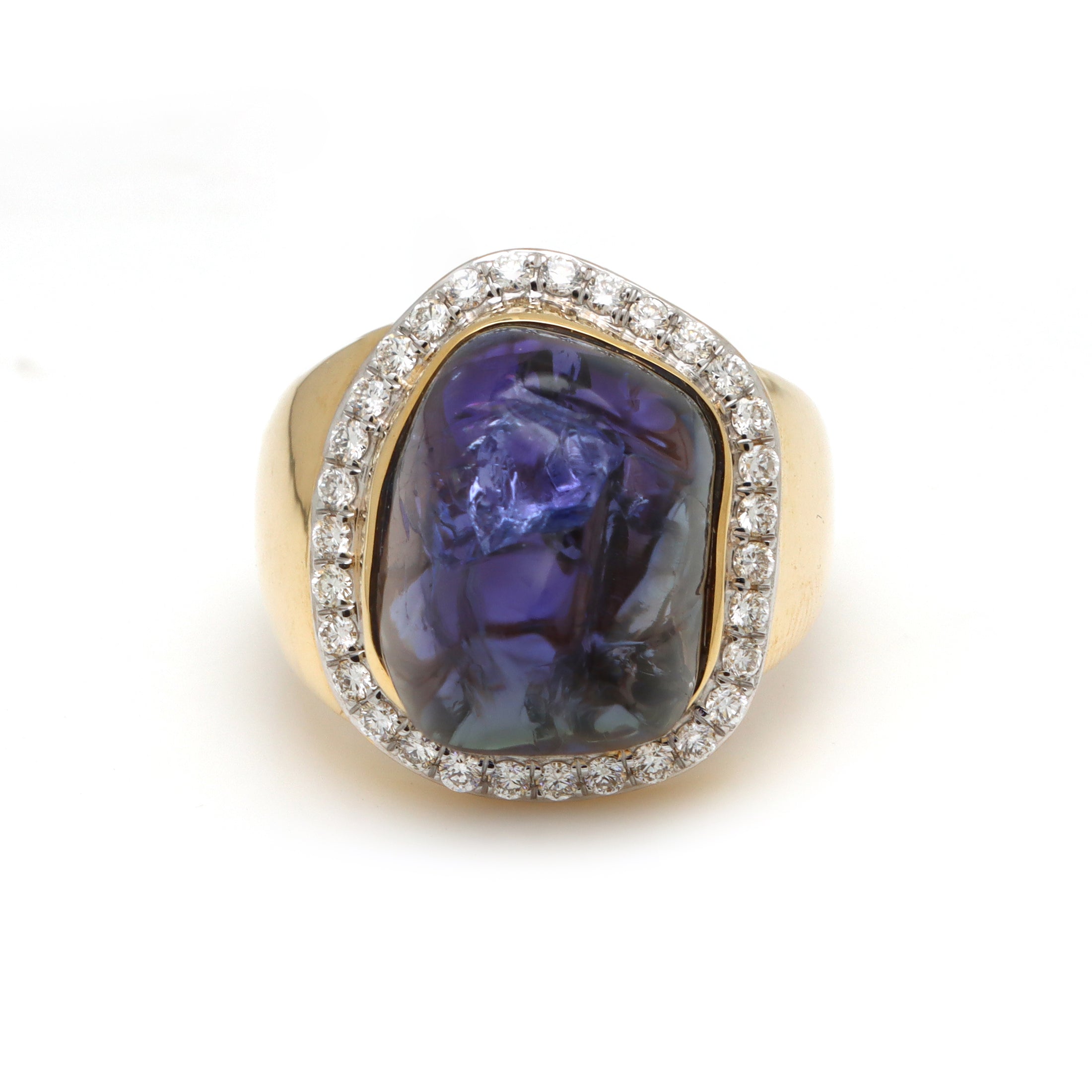Natural Tanzanite Organic Tumble 14K gold ring top view - NFJSD-1161