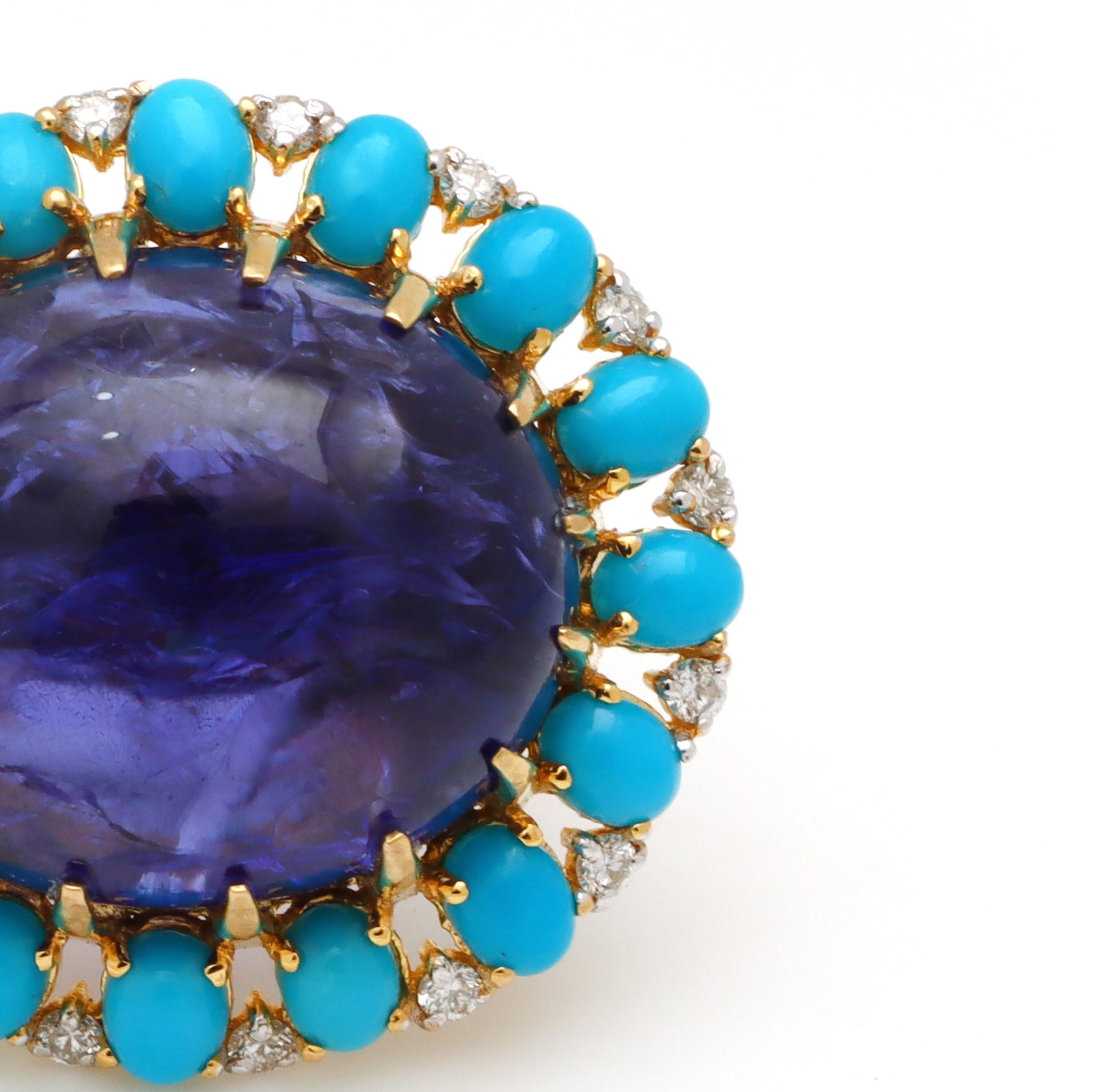 Natural Turquoise and Tanzanite 18K gold ring top view - NFJSD-1618