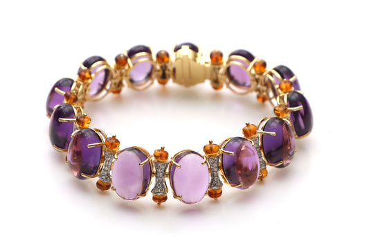 Natural Amethyst Oval Cabs and Citrine Smooth Beads 14K gold bracelet front view - NFJSD-1148