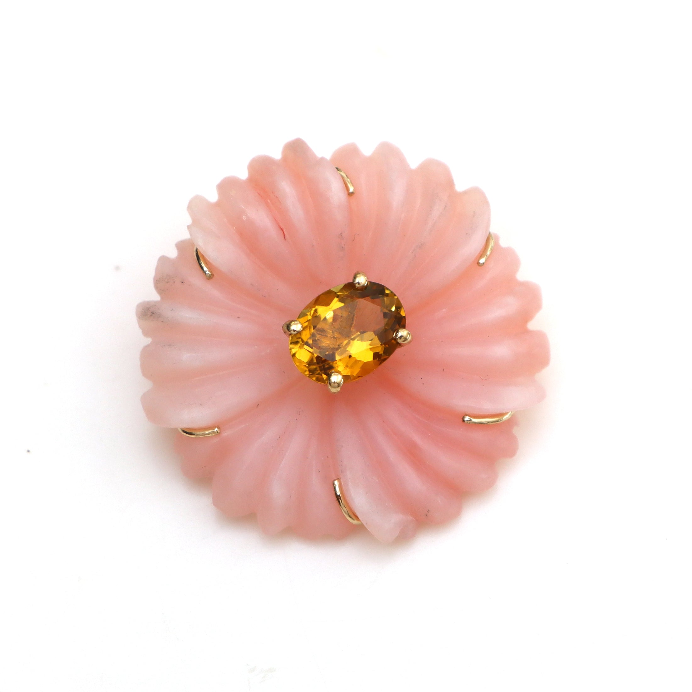 Natural Pink Opal and Tourmaline 14K gold pendant front view - NFJSD-1623
