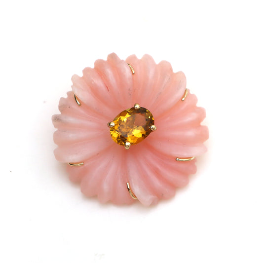 Natural Pink Opal and Tourmaline 14K gold pendant front view - NFJSD-1623