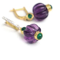 Load image into Gallery viewer, Natural Amethyst and Emerald 14K gold earrings close-up detail - NFJSD-1830
