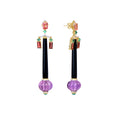 Load image into Gallery viewer, Natural Black Onyx and Emerald 18K gold earrings top view - NFJSD-1773
