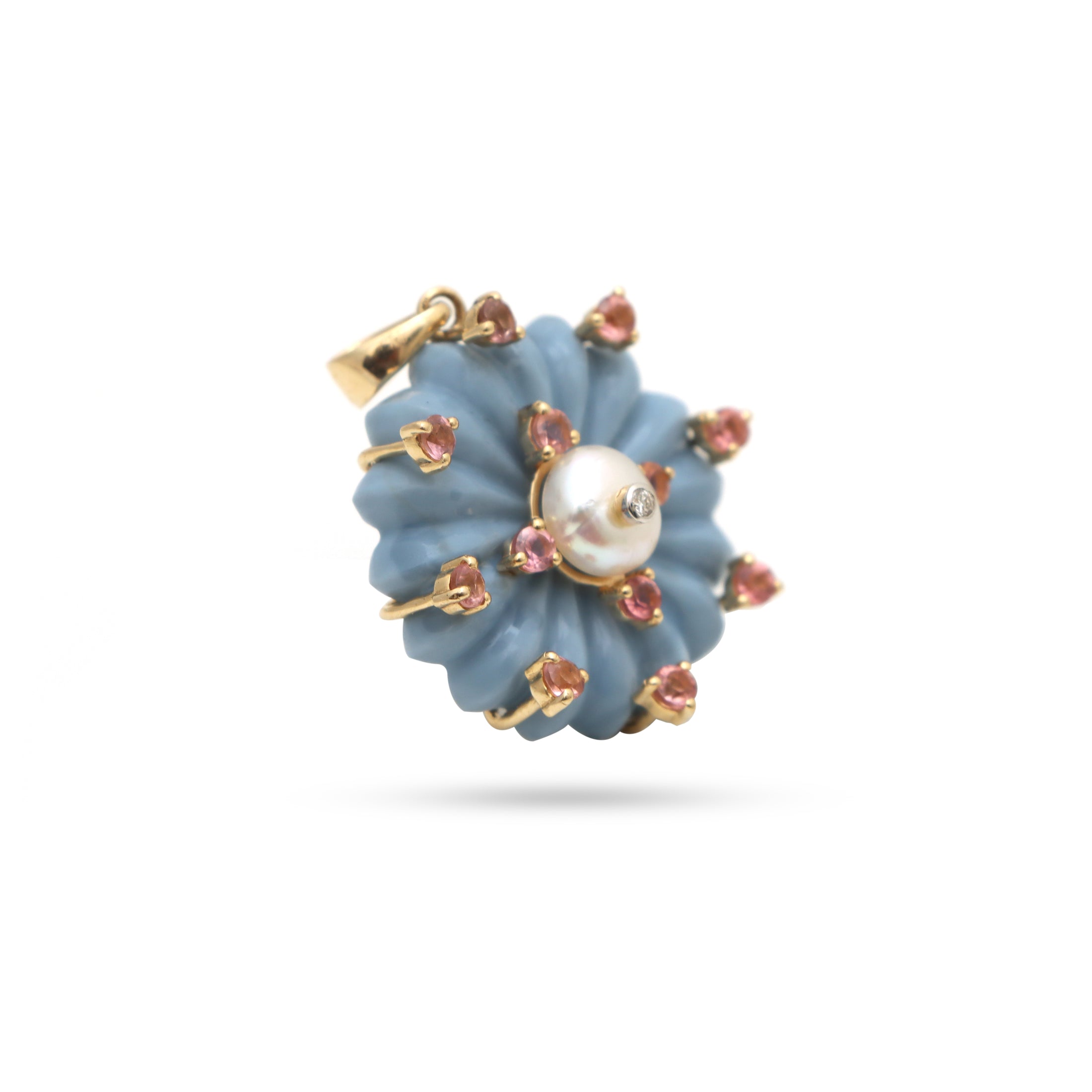 Natural Tourmaline Round Cut and Pearl Round Beads 14K gold pendant back view - NFJSD-1298